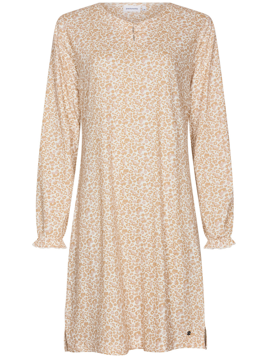 Katoenen nachthemd beige panterprint