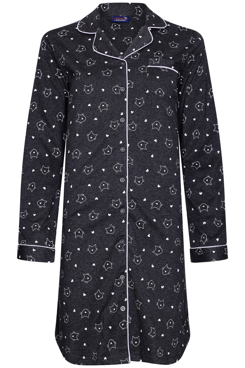 Zwart/Grijs doorknoopnachthemd katten