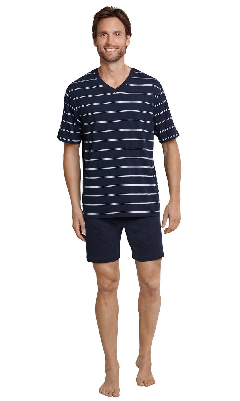 Blauw gestreepte heren shortama Schiesser