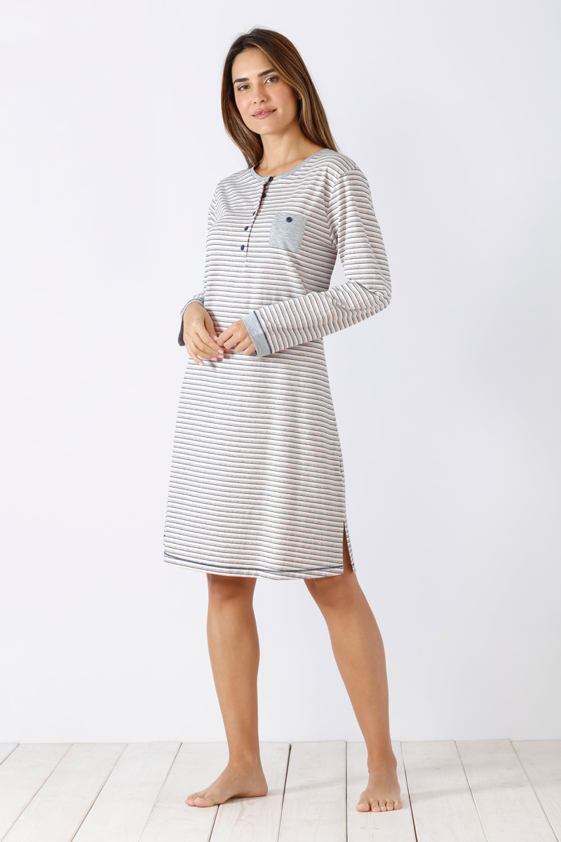 Grijs gestreept dames nachthemd van Hajo