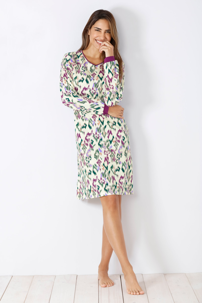 Creme wit nachthemd met grafisch patroon Hajo