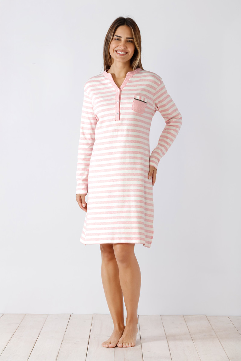 Warme roze-wit gestreept nachthemd Hajo