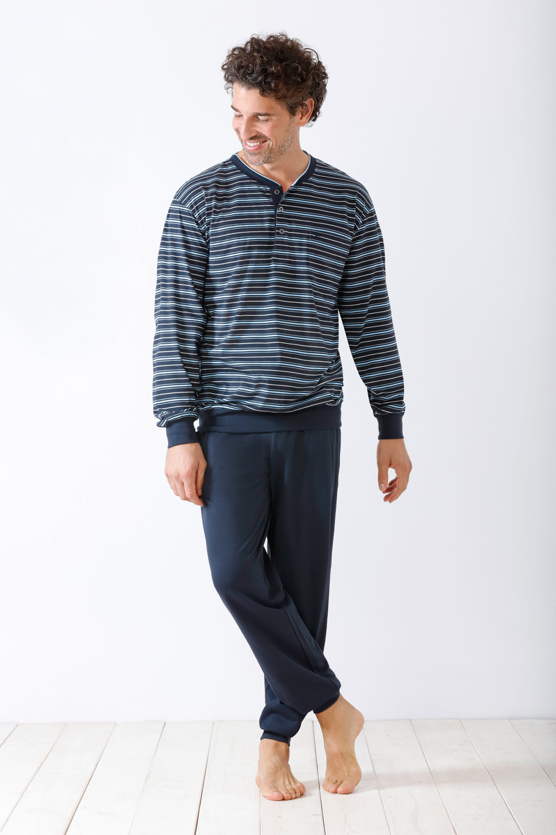 Hajo heren pyjama blauw met strepen