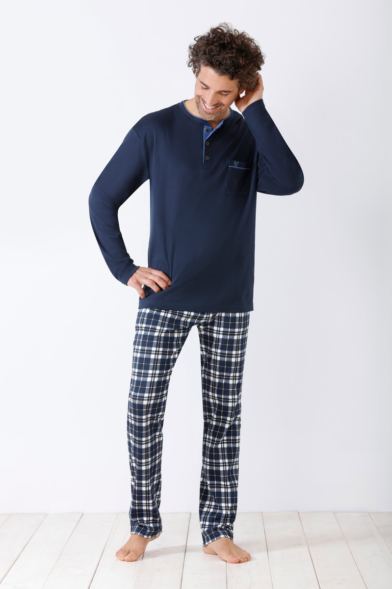 Warme Herenpyjama Hajo met geruite broek