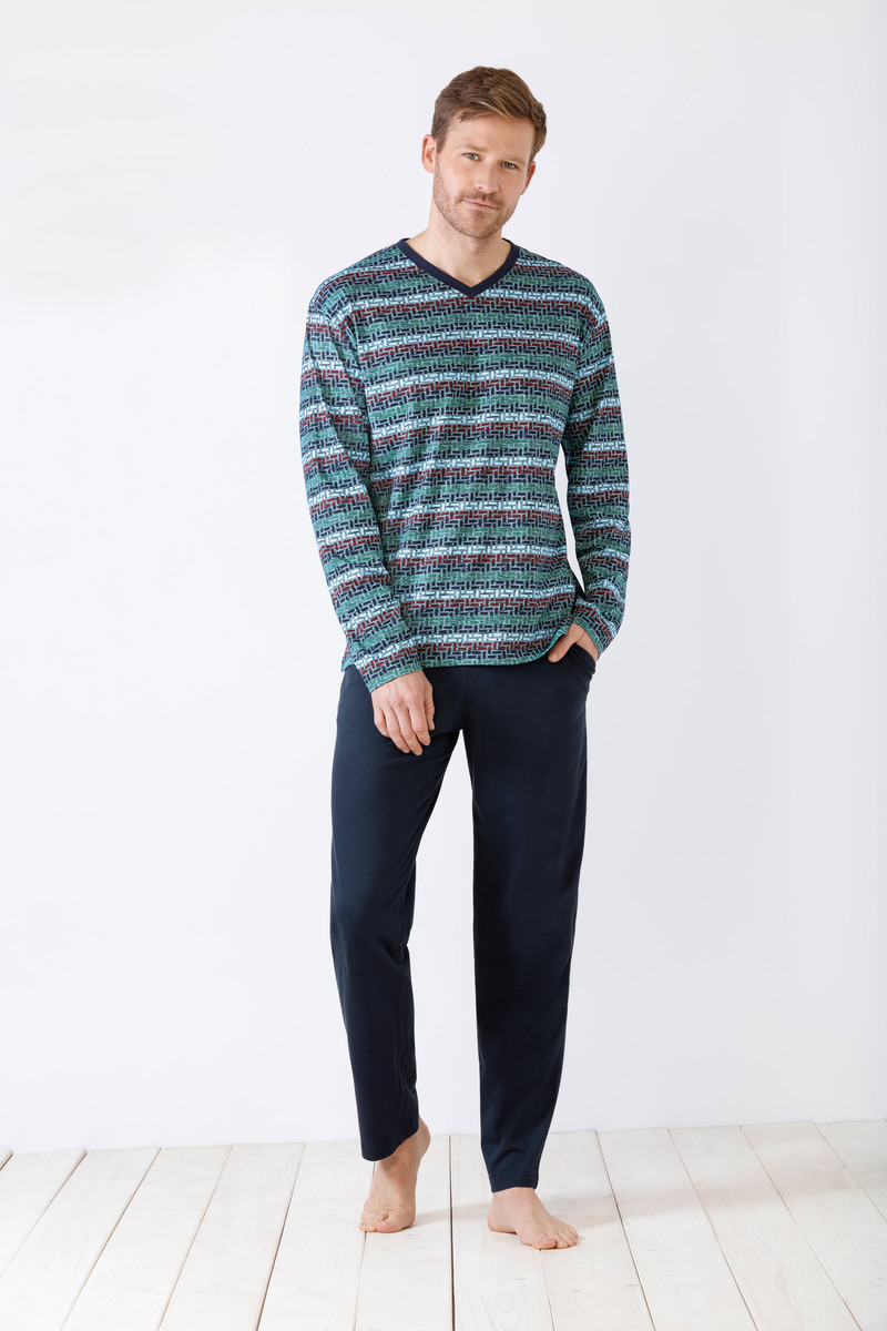 Moderne gestreepte blauwe herenpyjama van Hajo