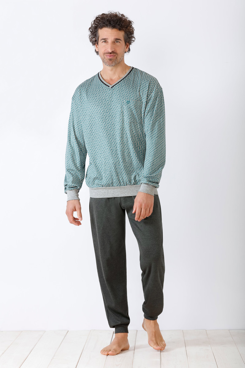 Grijze herenpyjama Hajo met grafisch patroon
