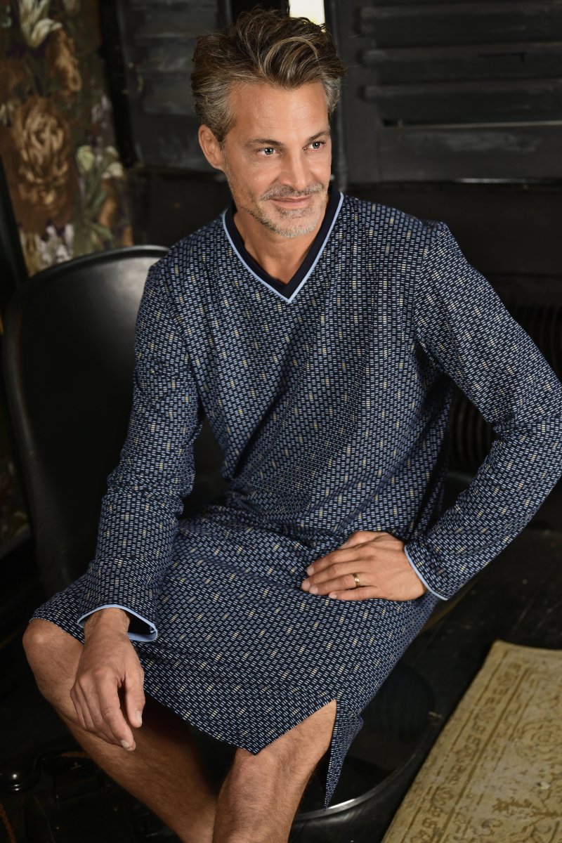 Katoenen heren nachthemd blauw