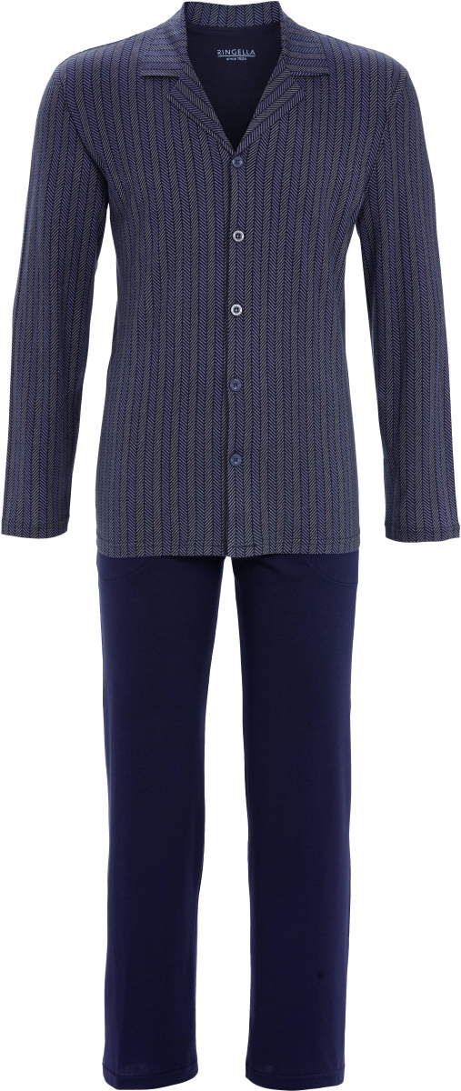 Blauwe heren doorknooppyjama strepen