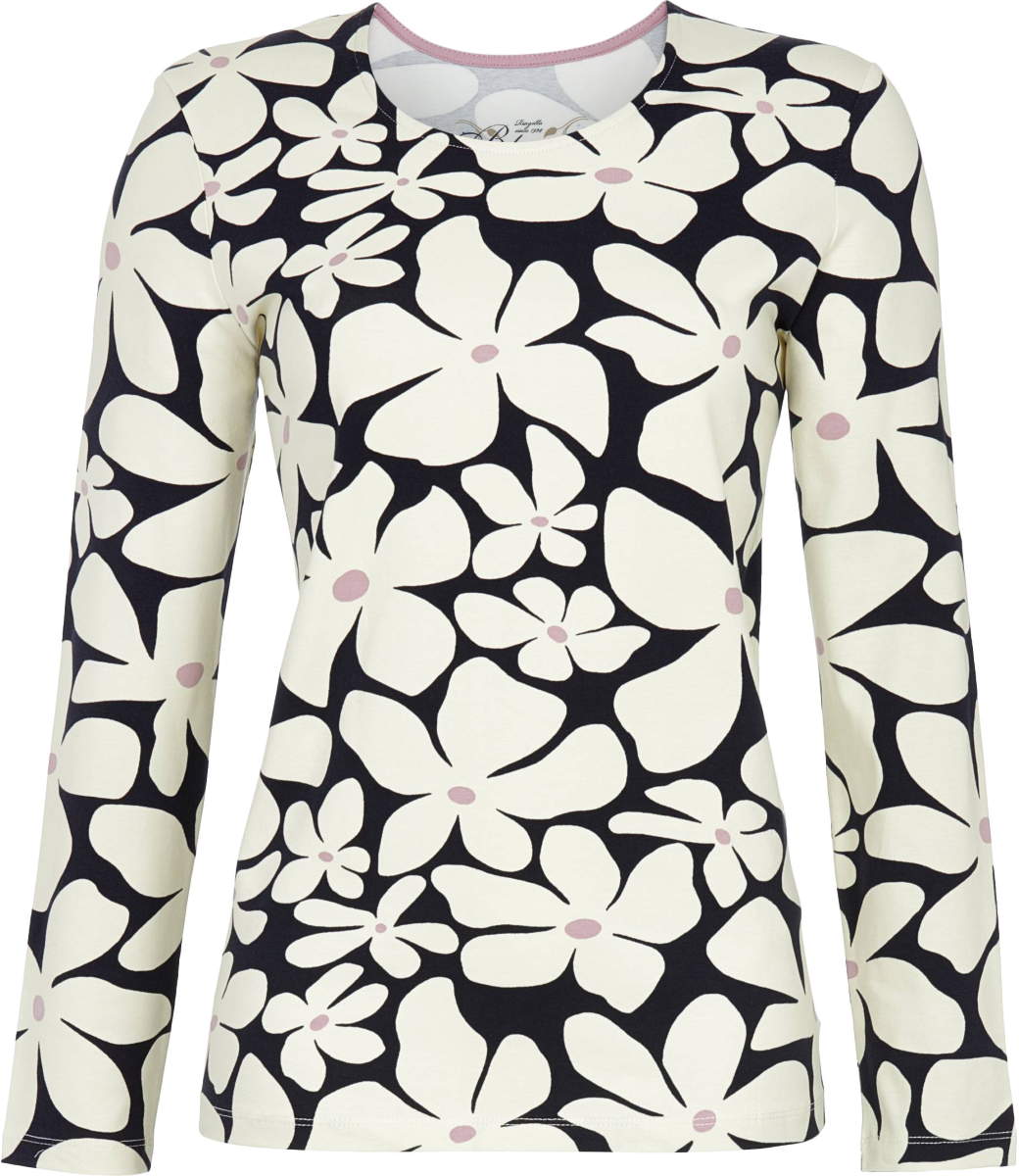 Nachtblauw pyjamashirt bloemen Ringella