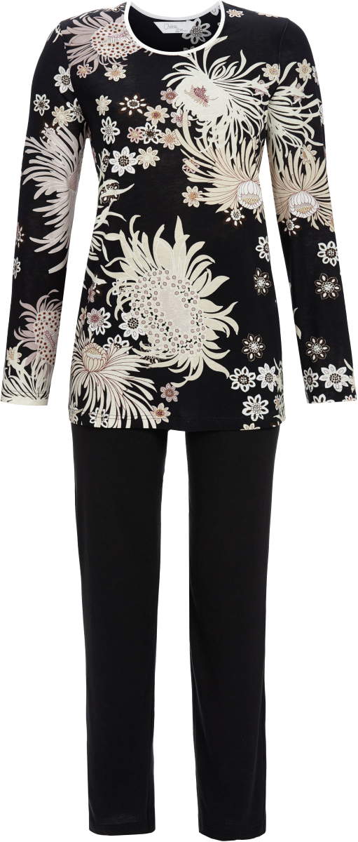 Zwarte pyjama roze bloemen