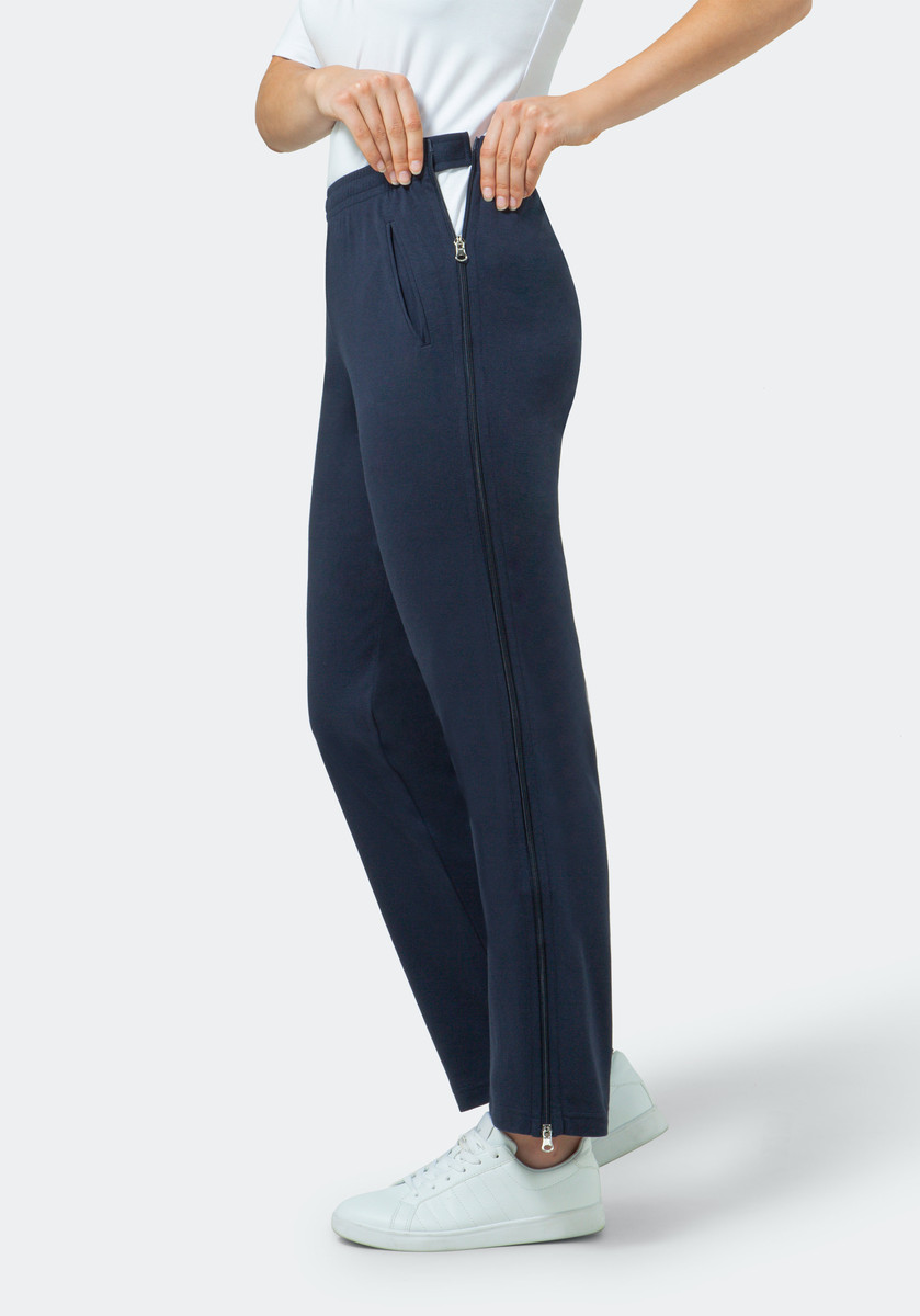 Dames trainingsbroek of revalidatiebroek met rits blauw
