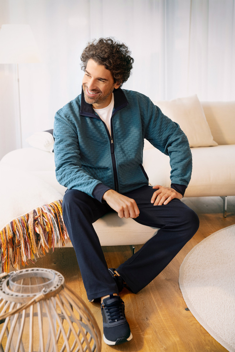 Blauw huispak Hajo met rits