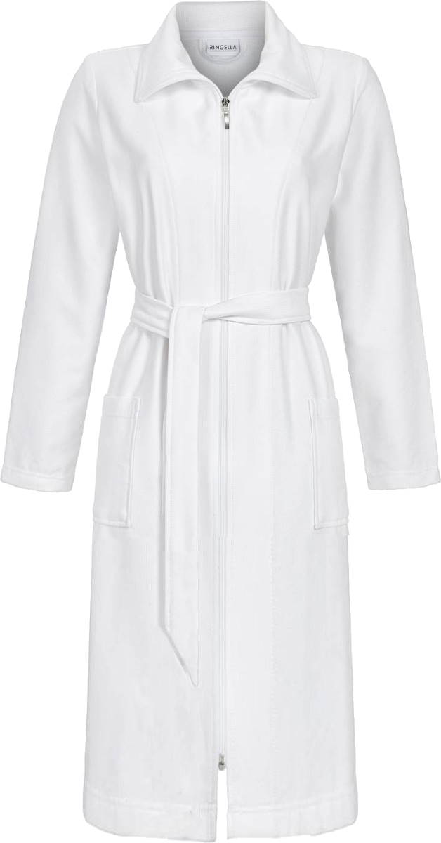 Witte badstof dames badjas ritssluiting