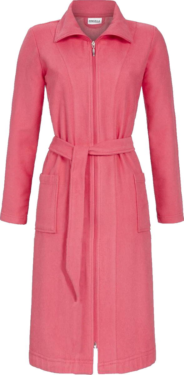 Flamingoroze badstof dames badjas ritssluiting