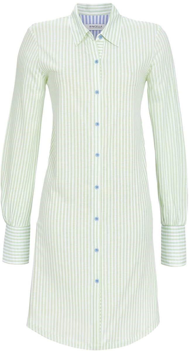 Aquagroen strepen doorknoopnachthemd