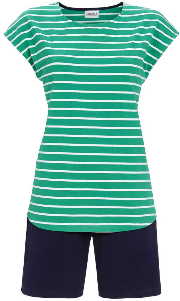 Katoenen shortama smaragdgroene strepen