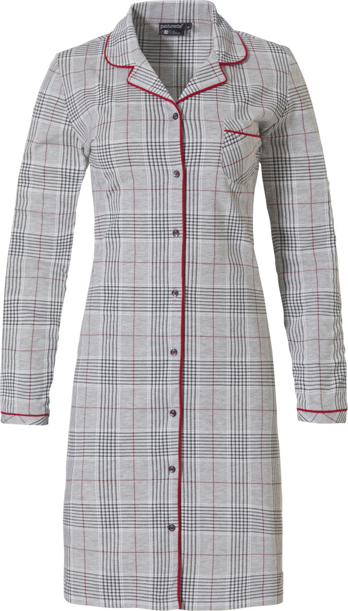 Grijs geruit doorknoopnachthemd Pastunette