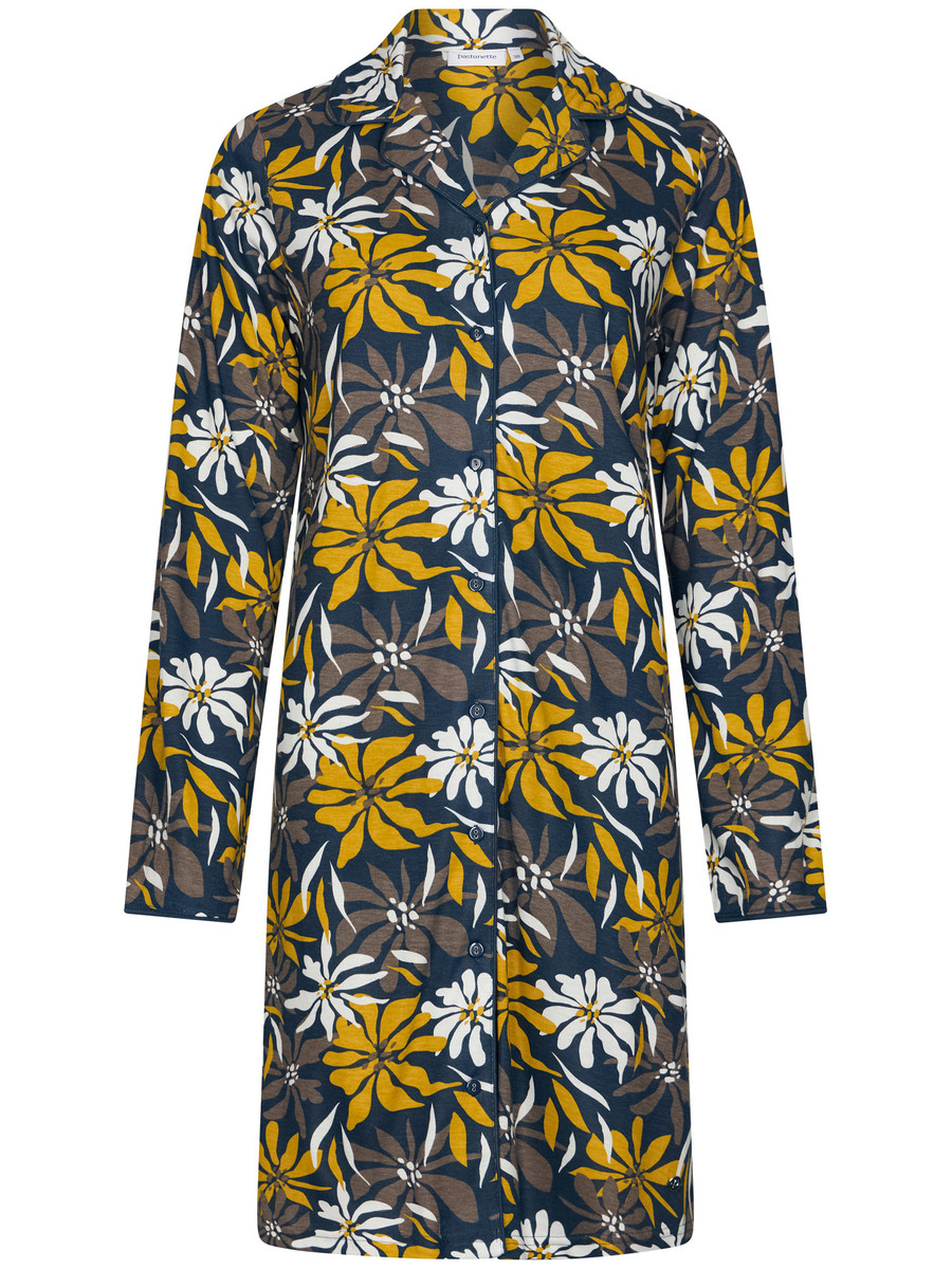 Duurzaam doorknoopnachthemd okergele bloemen