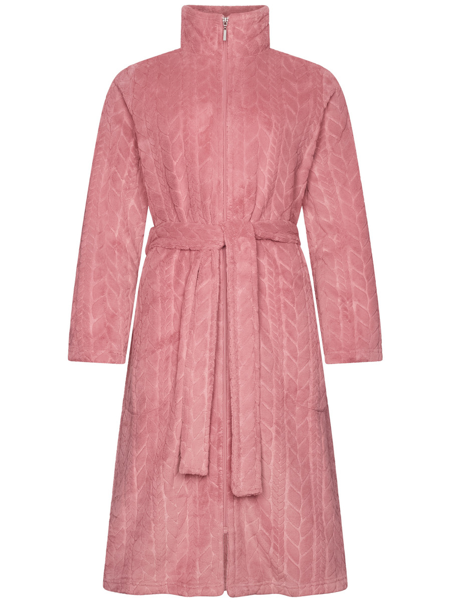 Fleece oudroze badjas rits