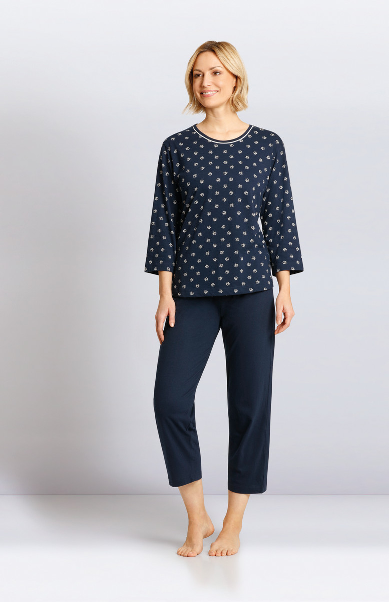Hajo dames pyjama blauw met 7/8 broek