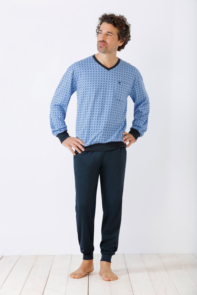 Blauwe comfortabele heren pyjama Hajo