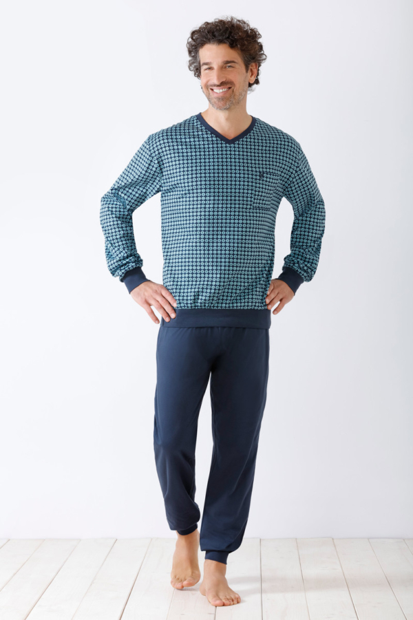 Blauwe katoenen heren pyjama Hajo