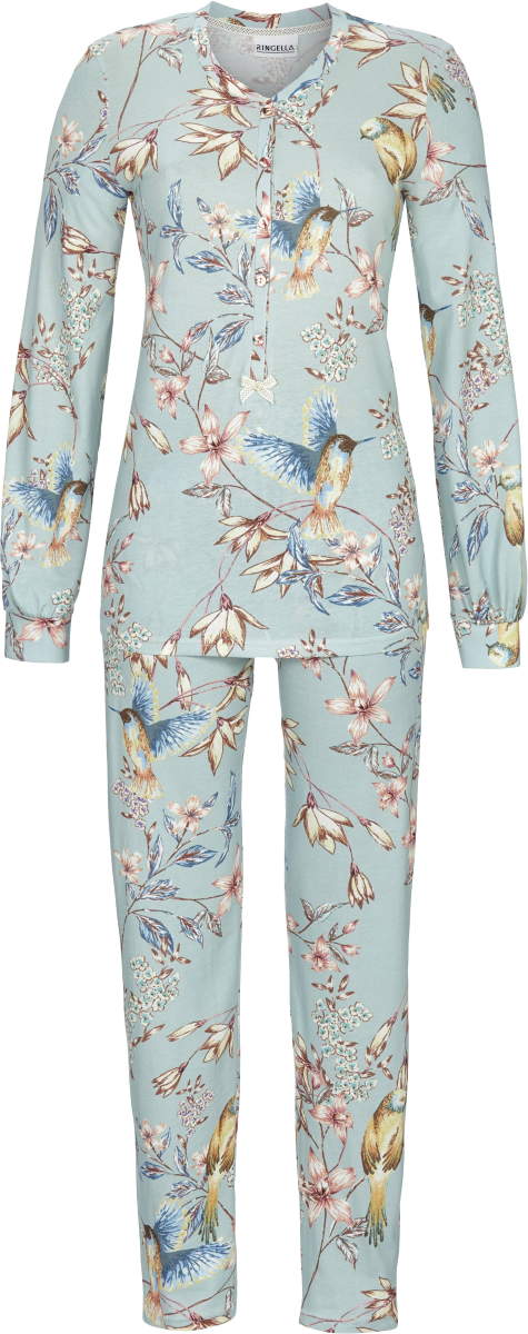 Blauwe pyjama bloemen vogels