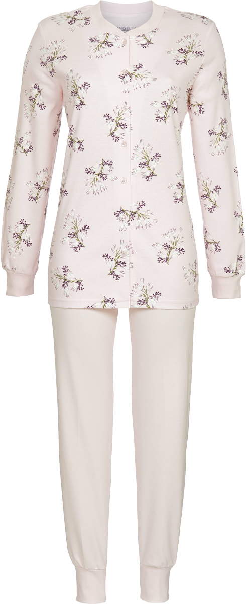 Warme katoenen doorknooppyjama roze