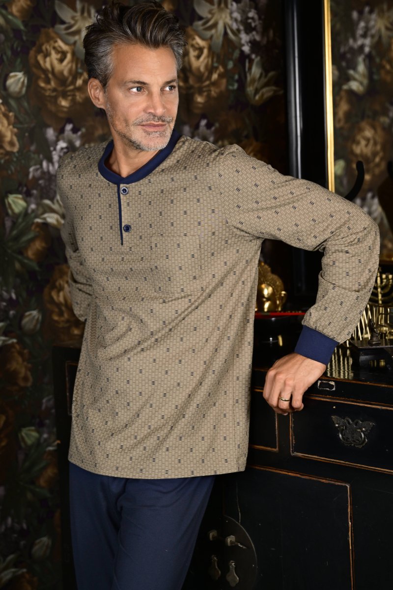 Katoenen bruine heren pyjama