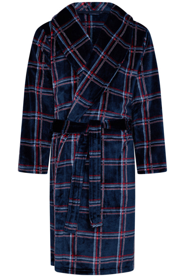 Fleece geruite heren badjas