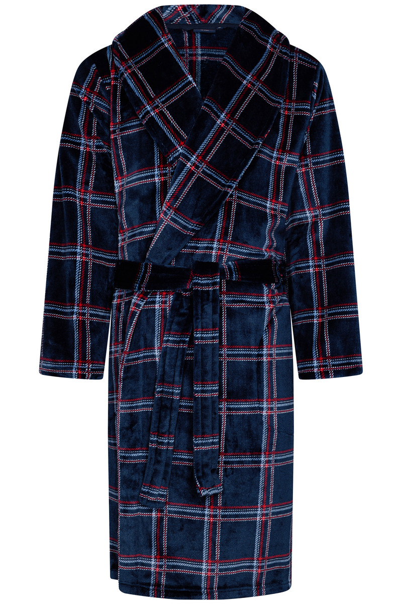 Fleece geruite heren badjas