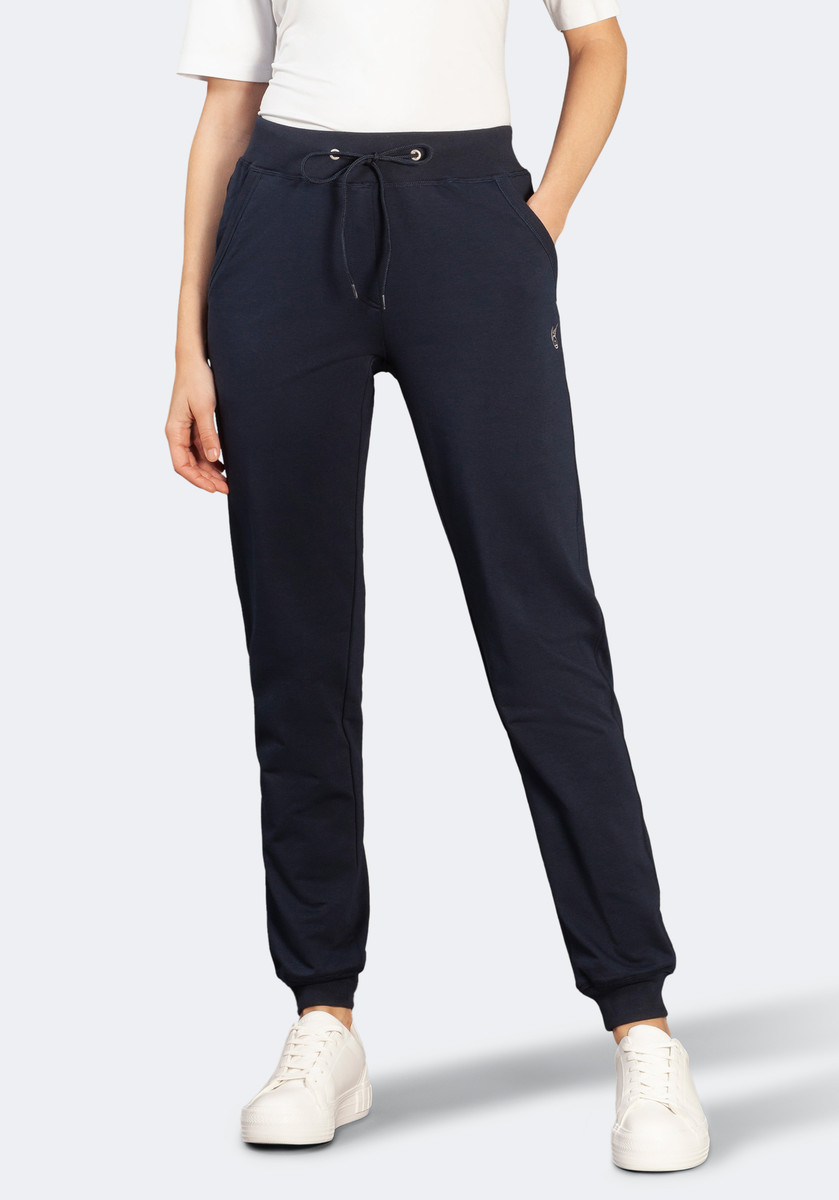 Comfortabele dames vrijetijdsbroek met boorden blauw