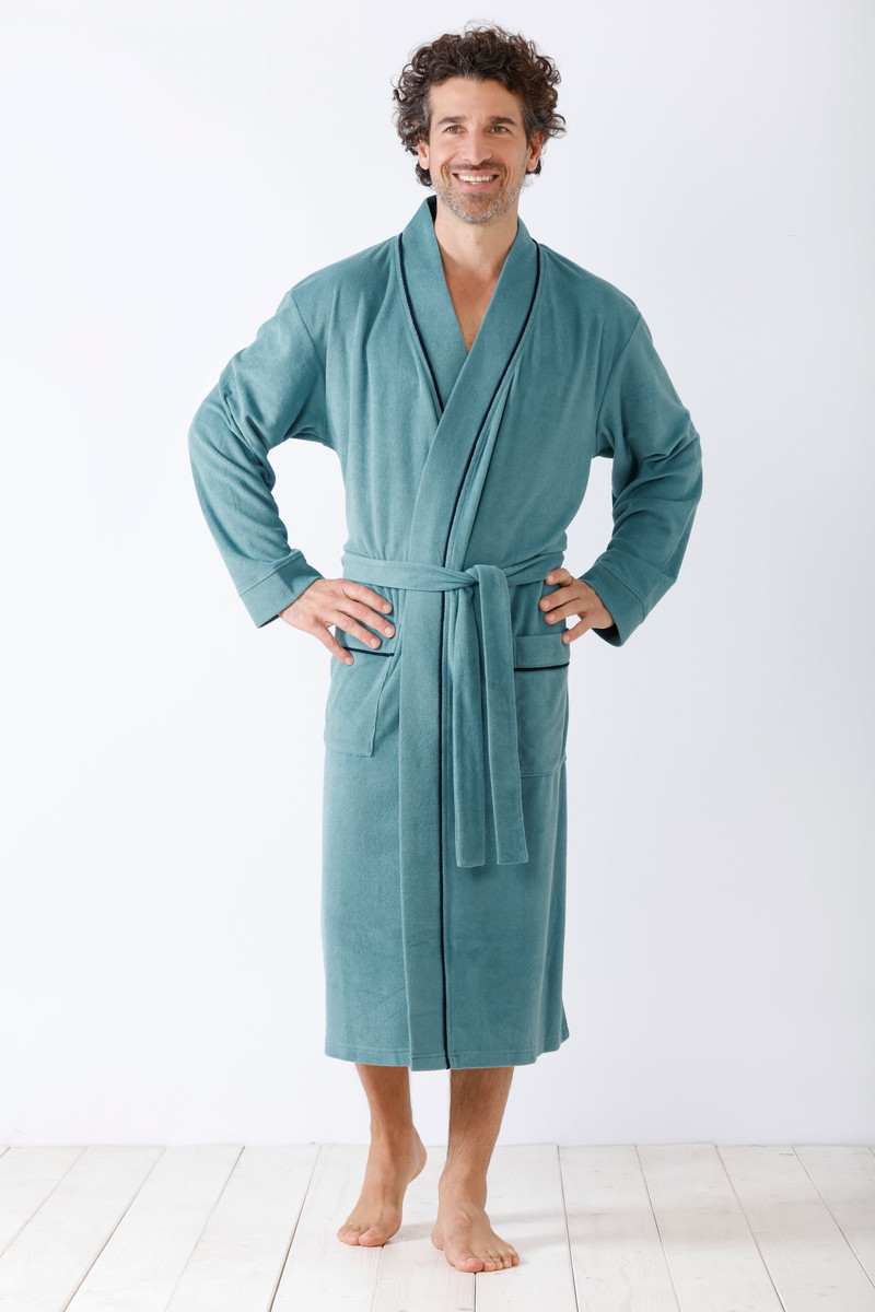 Blauwe badstof herenbadjas van Hajo