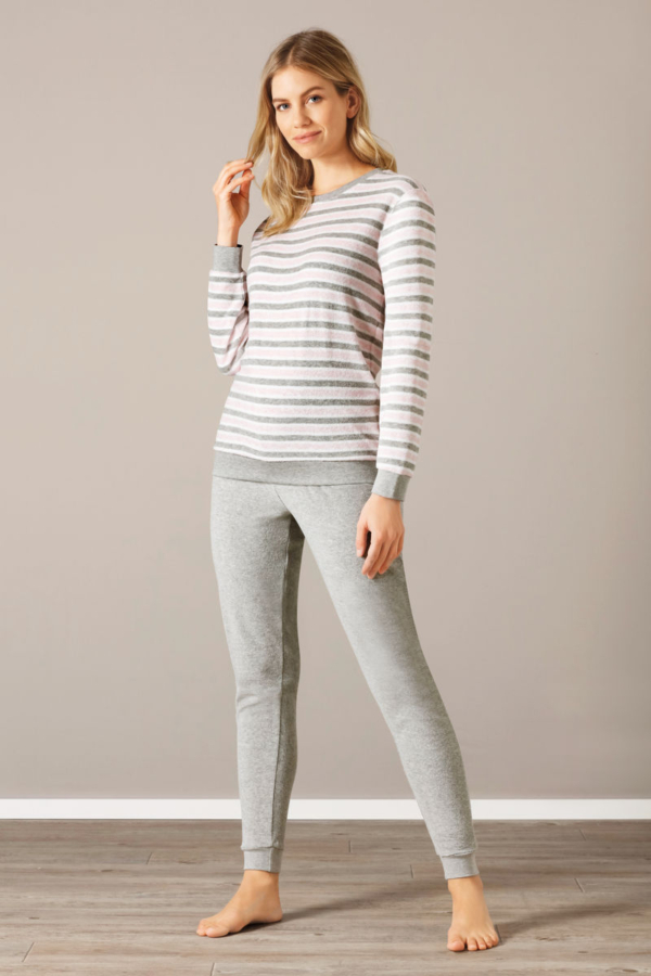 Warme grijs-roze badstof damespyjama Hajo