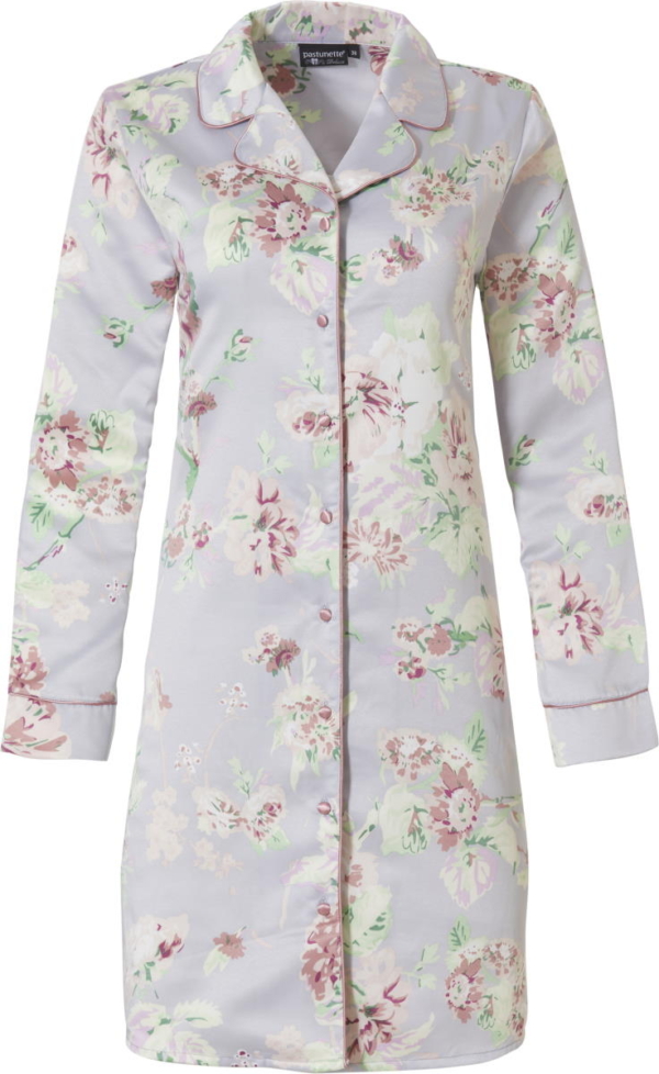 Satijnen bloemen doorknoopnachthemd Pastunette