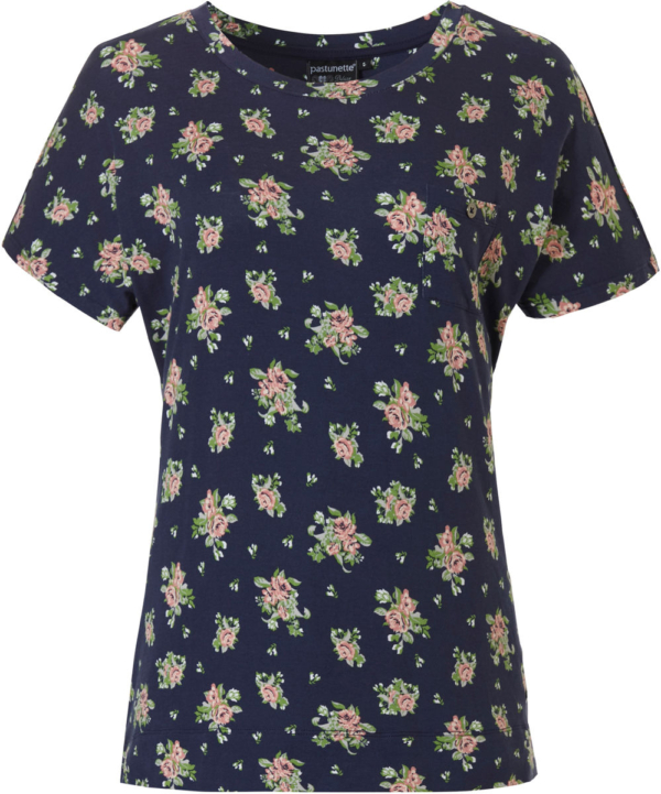 Blauw pyjamashirt roosjes Pastunette