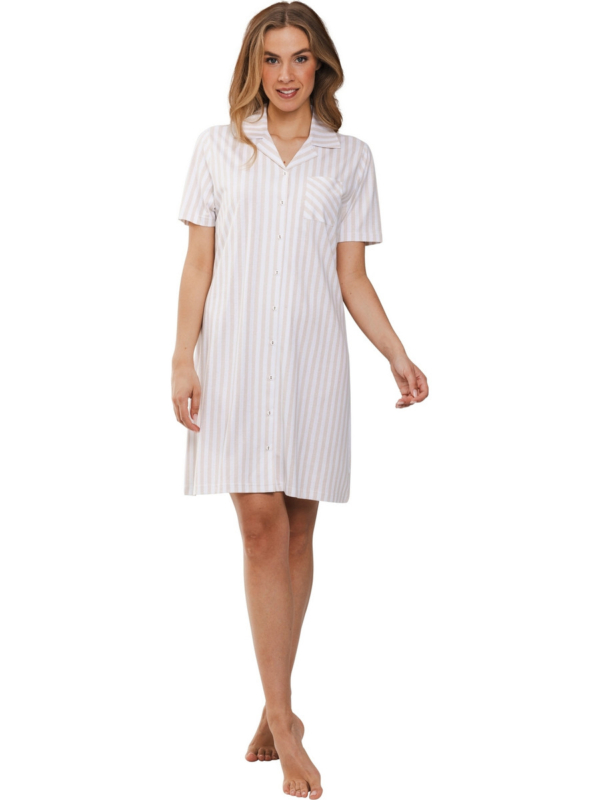 Katoenen gestreept doorknoopnachthemd