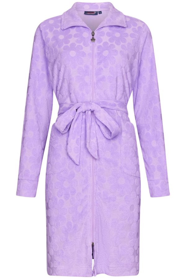 Paarse badstof badjas Rebelle met rits