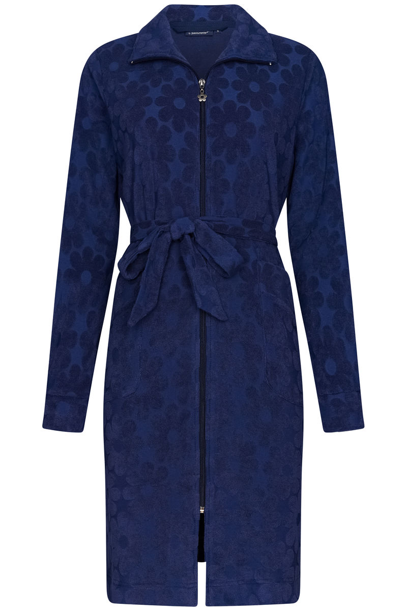 Blauwe badstof badjas Rebelle met rits