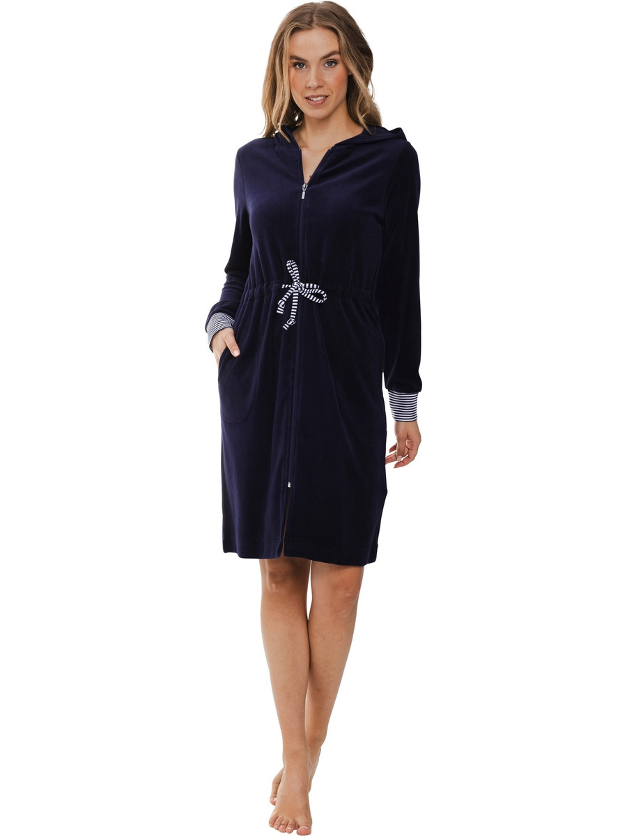 Nachtblauwe velours badjas Rebelle