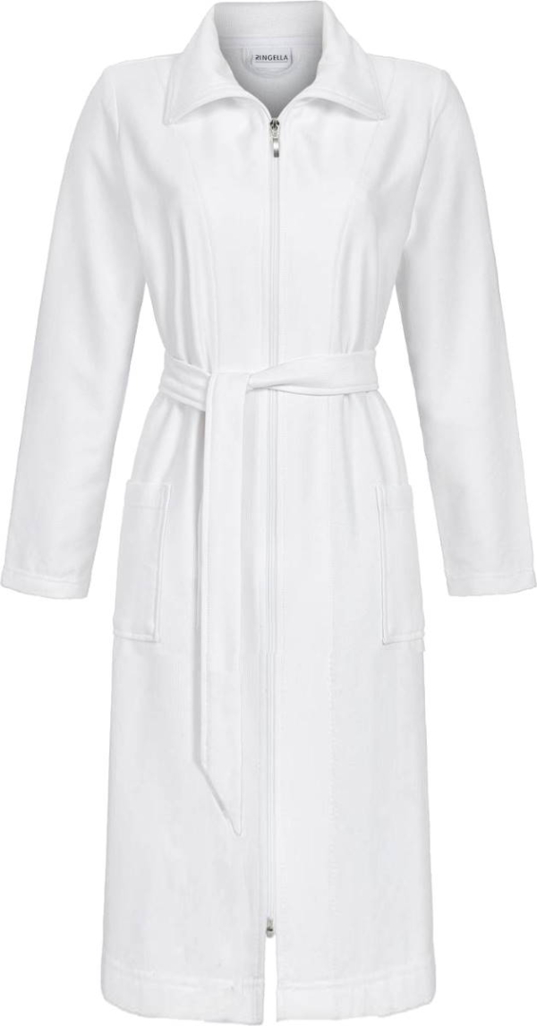 Witte badstof dames badjas ritssluiting