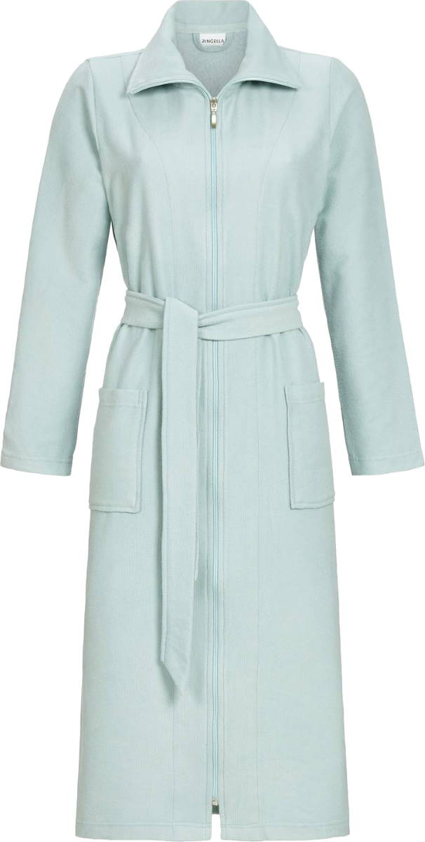 Aquagroene badstof dames badjas ritssluiting