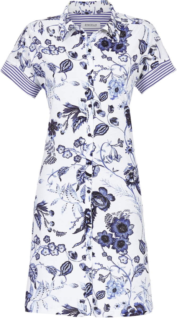 Doorknoopnachthemd blauwe bloemen