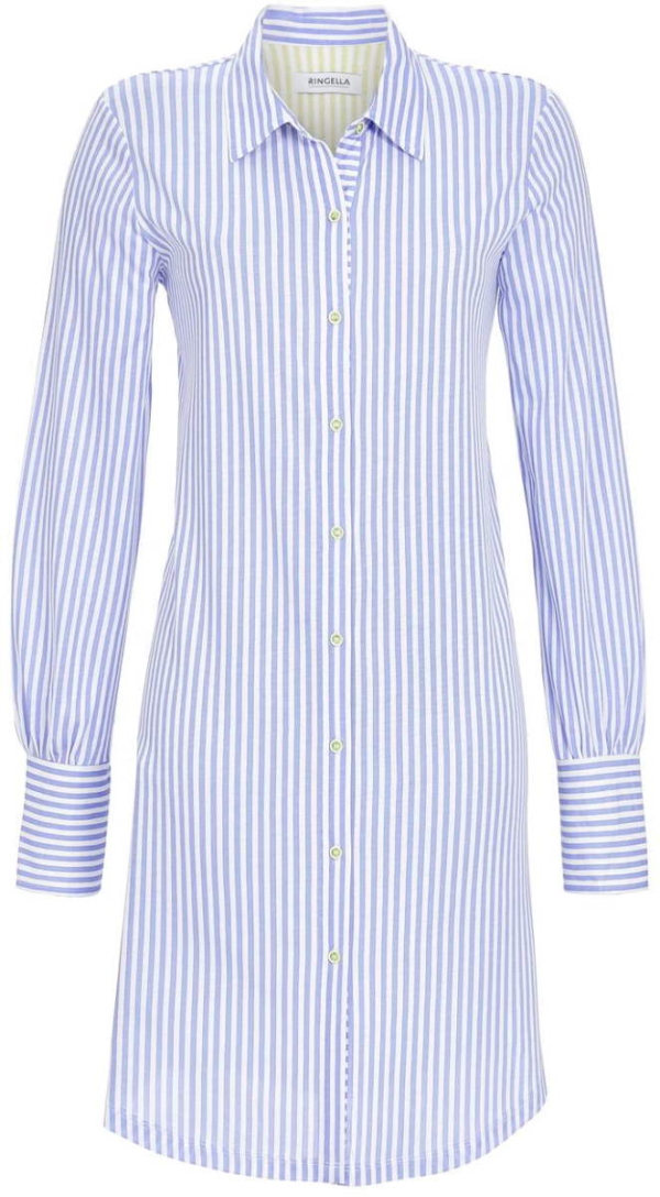 Helderblauw strepen doorknoopnachthemd