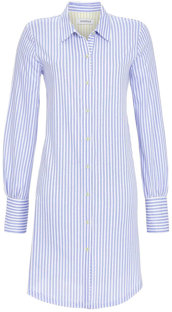 Helderblauw strepen doorknoopnachthemd