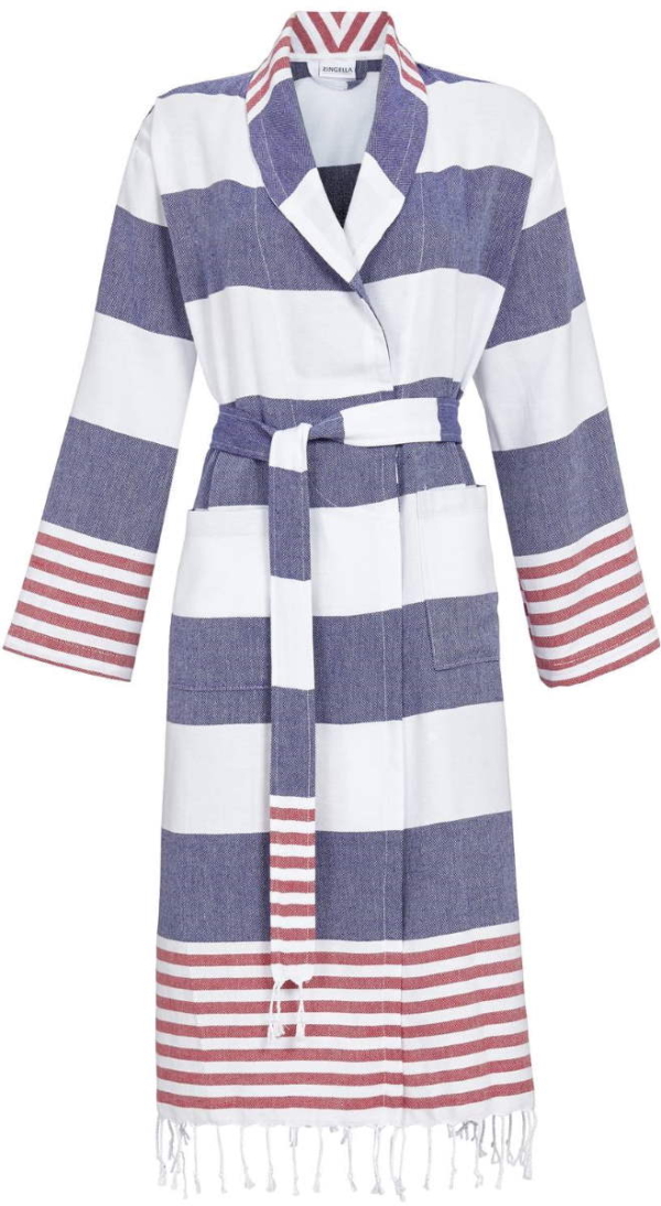 Katoenen gestreepte badjas donkerblauw