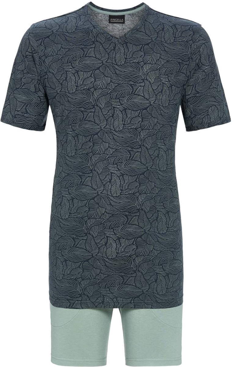 Heren shortama bladeren antraciet