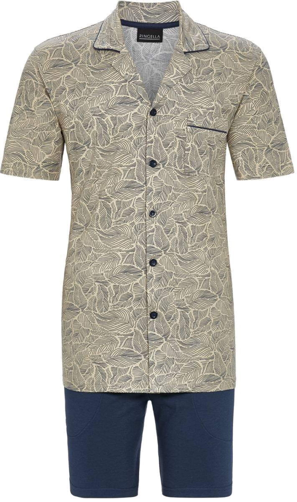 Heren doorknoopshortama bladeren karamel