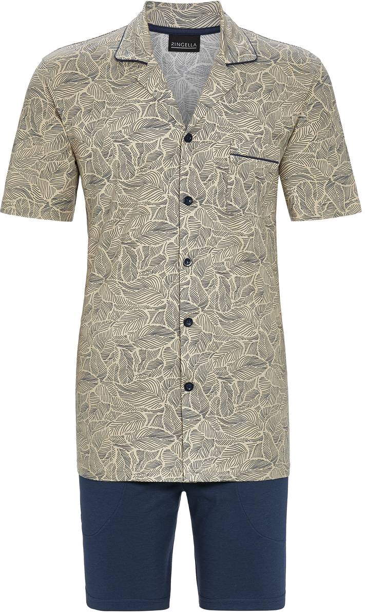 Heren doorknoopshortama bladeren karamel