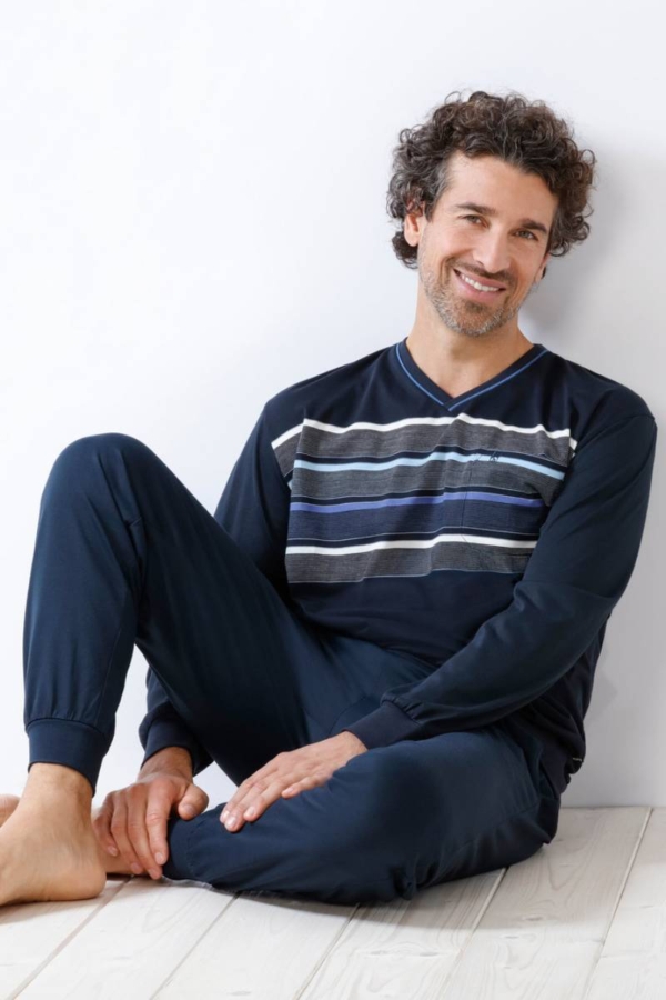Comfortabele blauwe heren pyjama van Hajo